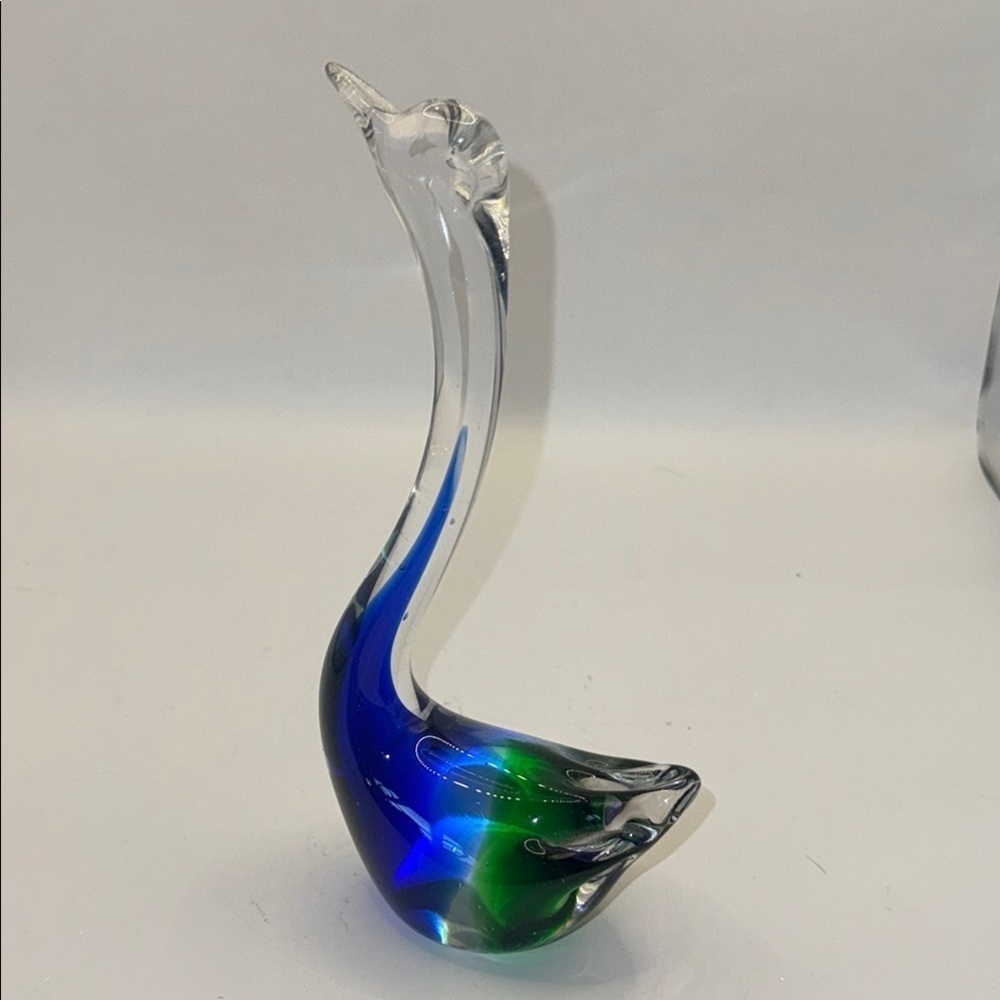 Elegant Glass Swan Figurine - Blue and Green